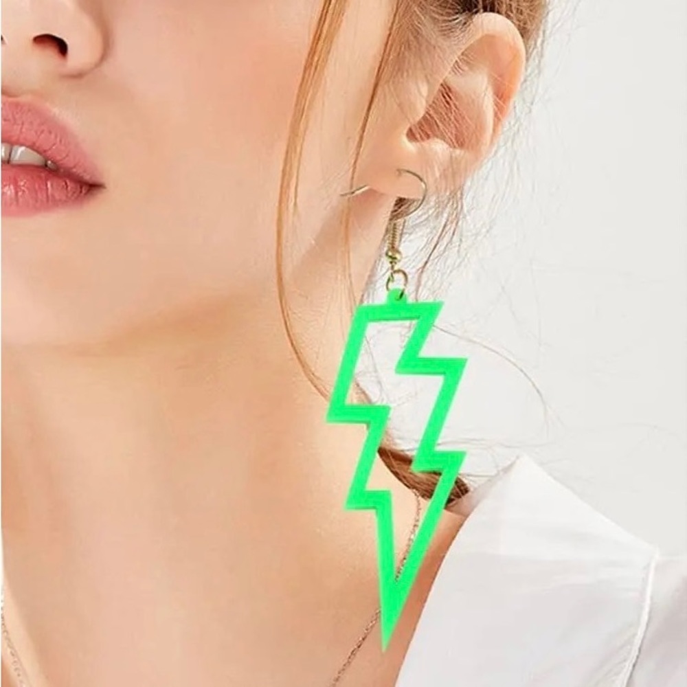 Neon Green Lightning Earrings